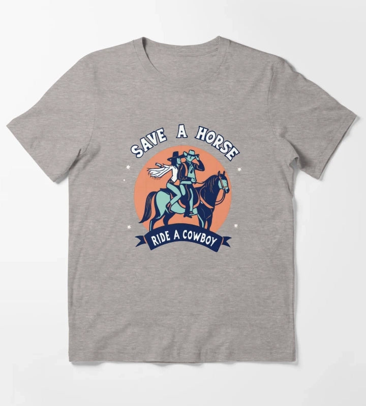 Vintage Save a Horse Ride a Cowboy Cowgirl Rodeo Design T-Shirt Heather Grey