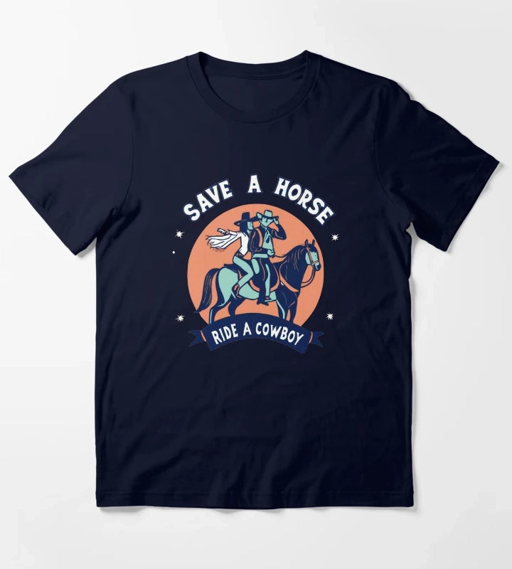 Vintage Save a Horse Ride a Cowboy Cowgirl Rodeo Design T-Shirt Navy