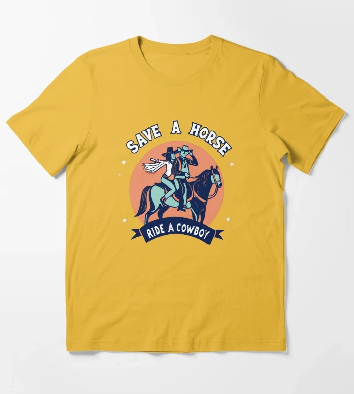 Vintage Save a Horse Ride a Cowboy Cowgirl Rodeo Design T-Shirt Yellow
