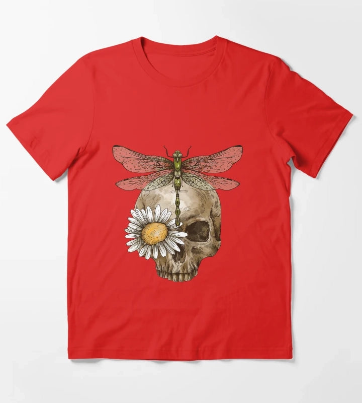 Vintage Skull Dragonfly T-Shirt Red