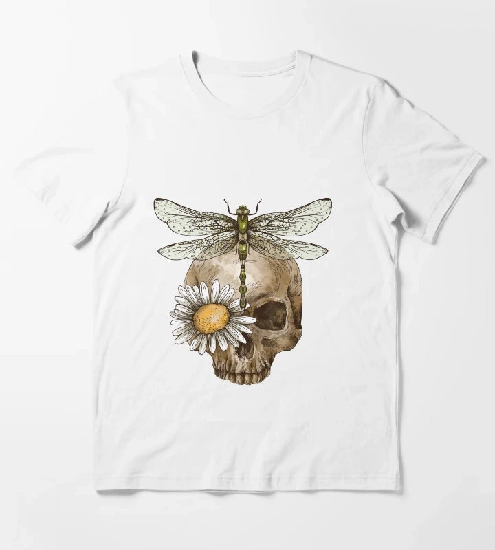 Vintage Skull Dragonfly T-Shirt White