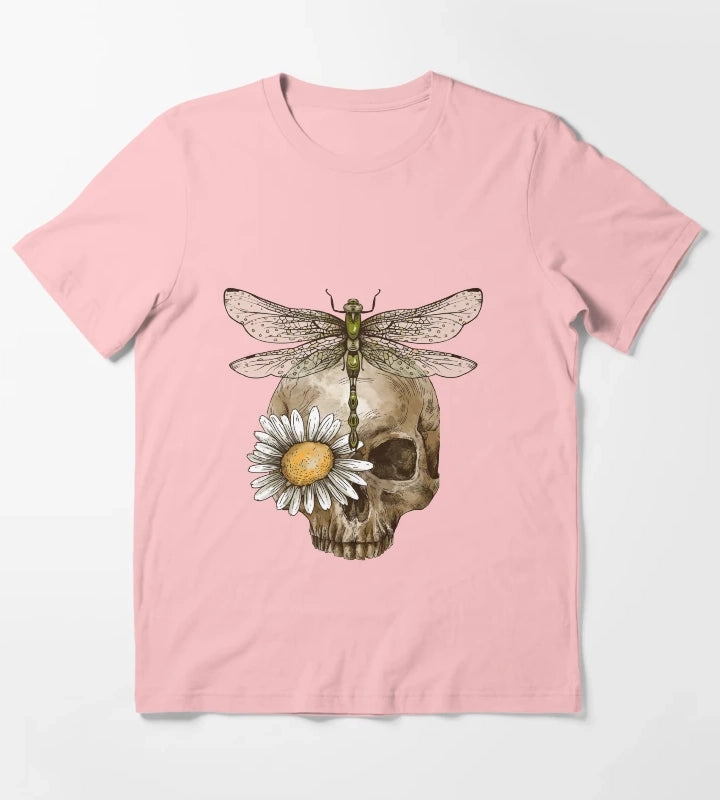 Vintage Skull Dragonfly T-Shirt Dark Grey