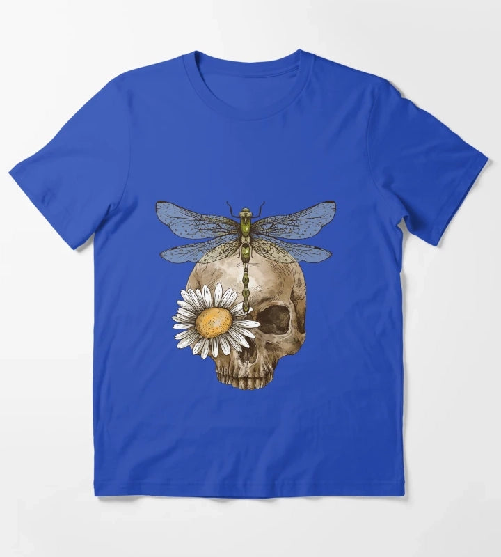 Vintage Skull Dragonfly T-Shirt Blue