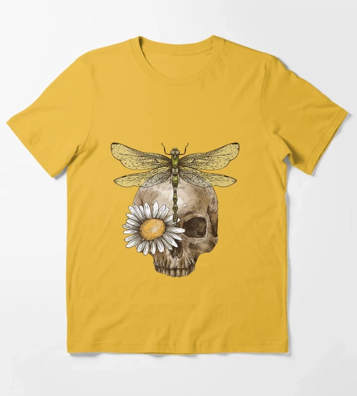 Vintage Skull Dragonfly T-Shirt Yellow
