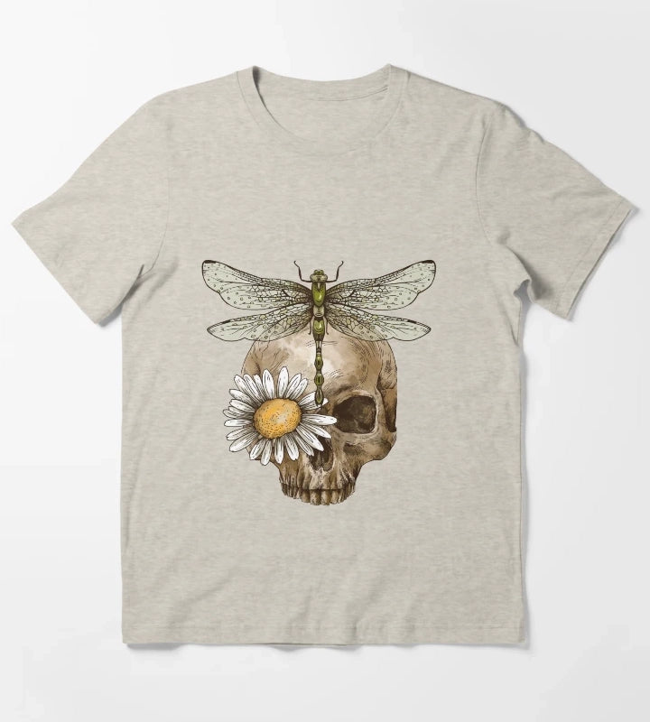 Vintage Skull Dragonfly T-Shirt Cream