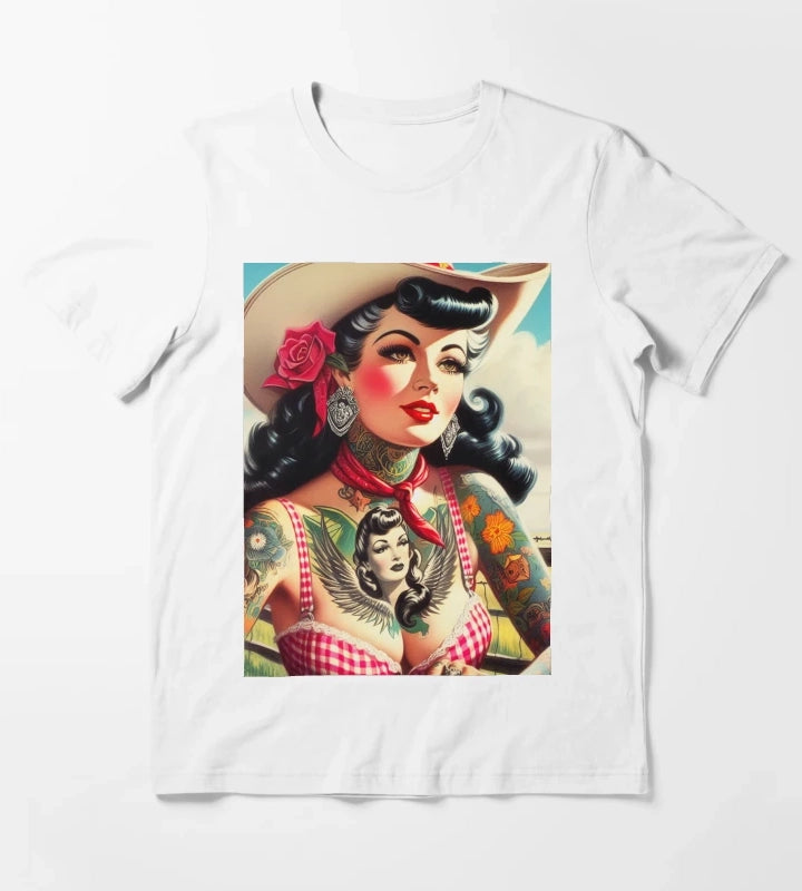 Vintage Tattooed Cowgirl T-Shirt White