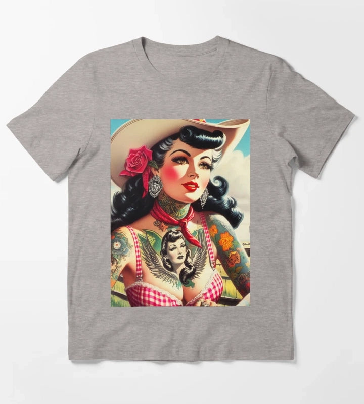 Vintage Tattooed Cowgirl T-Shirt Heather Grey