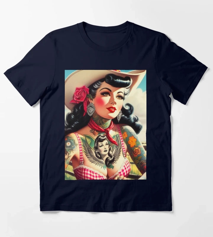 Vintage Tattooed Cowgirl T-Shirt Navy