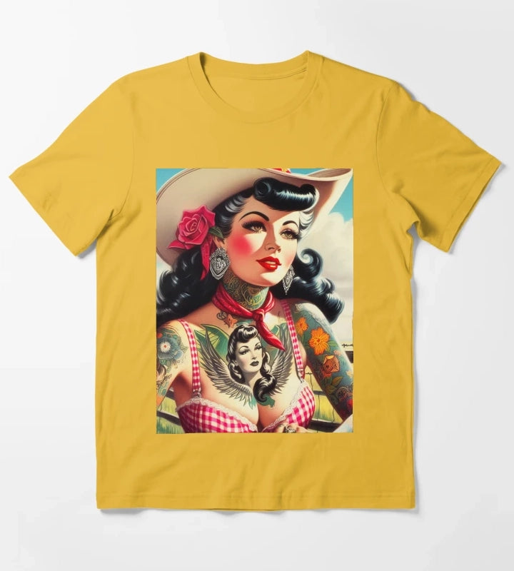 Vintage Tattooed Cowgirl T-Shirt Yellow