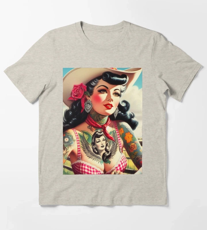 Vintage Tattooed Cowgirl T-Shirt Cream