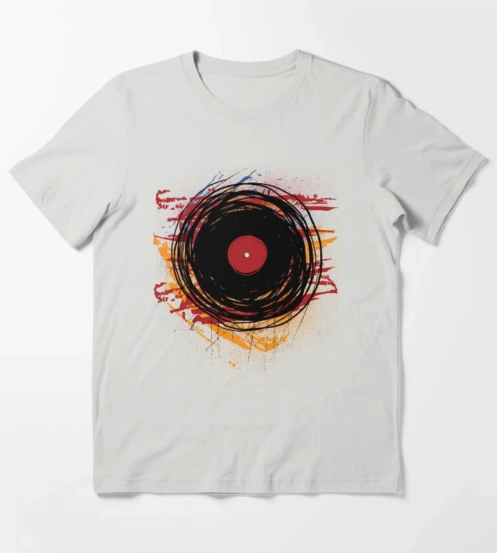 Vinyl Record Retro Grunge with Paint and Scratches Music DJ T-Shirt Light Grey