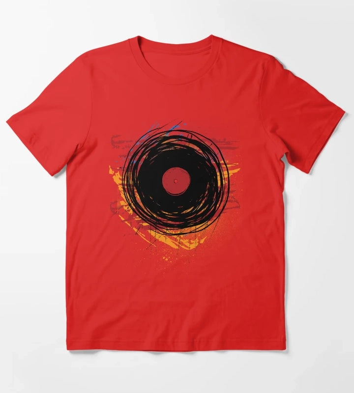 Vinyl Record Retro Grunge with Paint and Scratches Music DJ T-Shirt Red