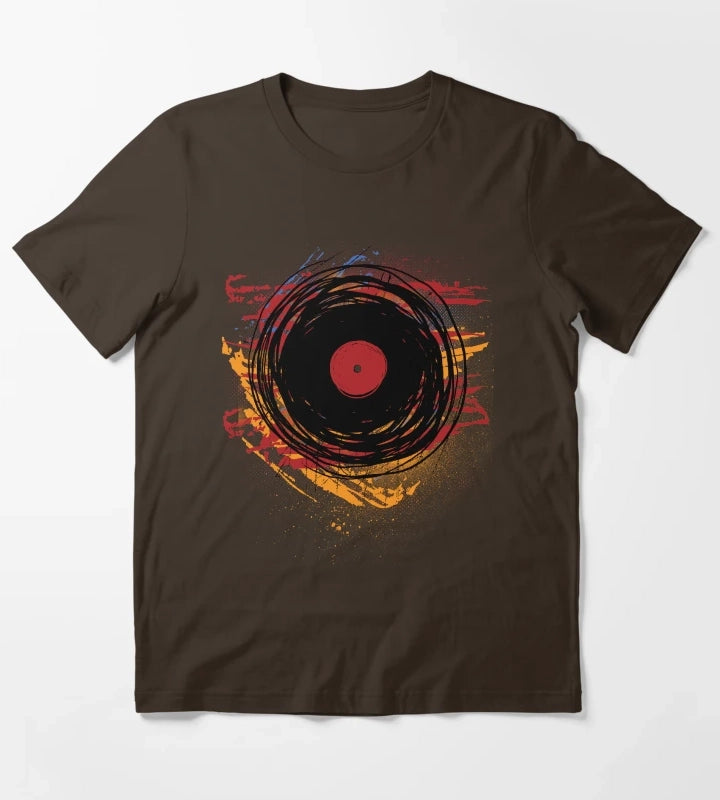 Vinyl Record Retro Grunge with Paint and Scratches Music DJ T-Shirt Brown