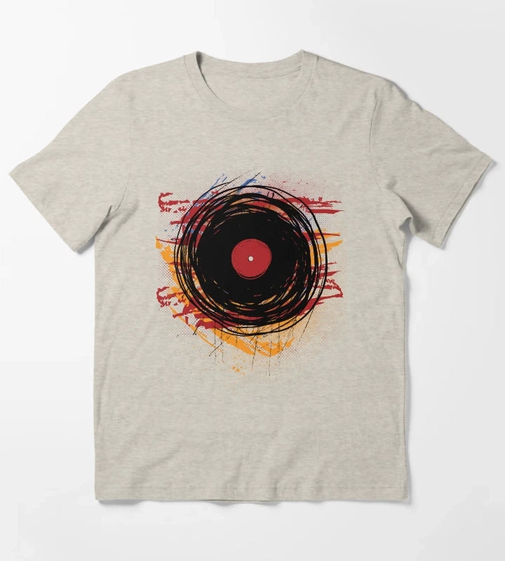 Vinyl Record Retro Grunge with Paint and Scratches Music DJ T-Shirt Cream