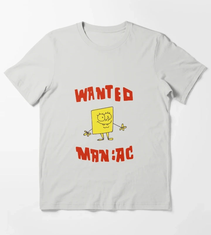 WANTED MANIAC Inspired from SpongeBob SquarePants T-Shirt Light Grey