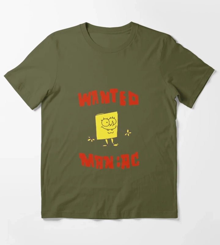 WANTED MANIAC Inspired from SpongeBob SquarePants T-Shirt Olive Green