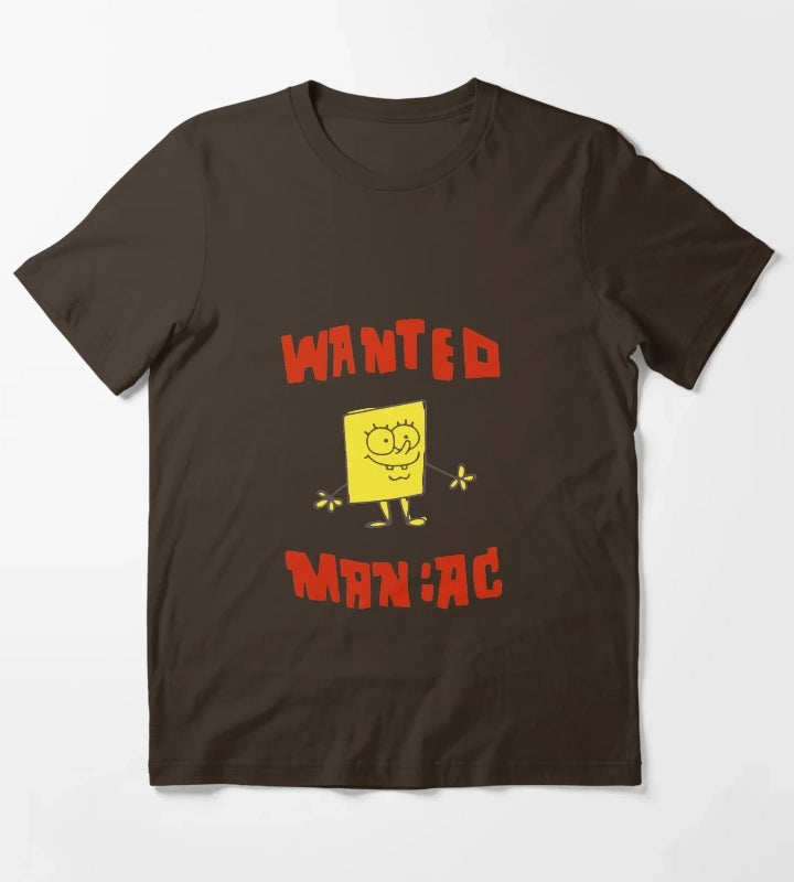 WANTED MANIAC Inspired from SpongeBob SquarePants T-Shirt Brown