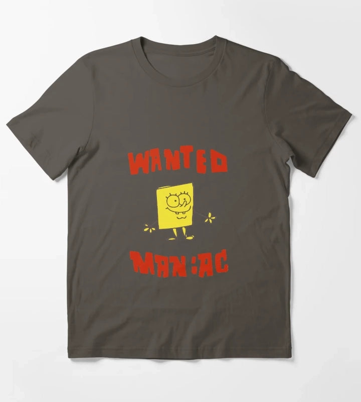 WANTED MANIAC Inspired from SpongeBob SquarePants T-Shirt Dark Grey