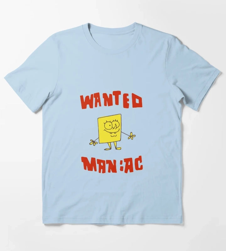 WANTED MANIAC Inspired from SpongeBob SquarePants T-Shirt Sky Blue