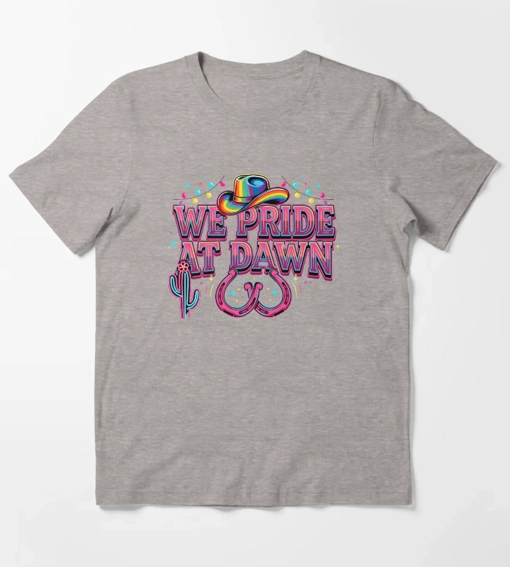 We Pride At Dawn Rainbow Cowgirl Pride Month Graphic T-Shirt Heather Grey