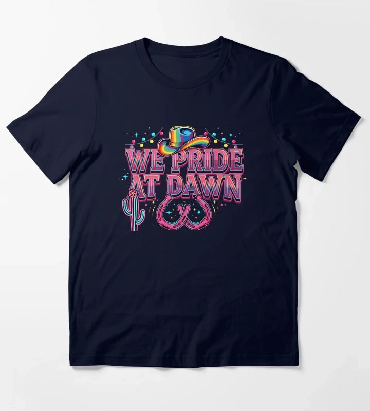 We Pride At Dawn Rainbow Cowgirl Pride Month Graphic T-Shirt Navy