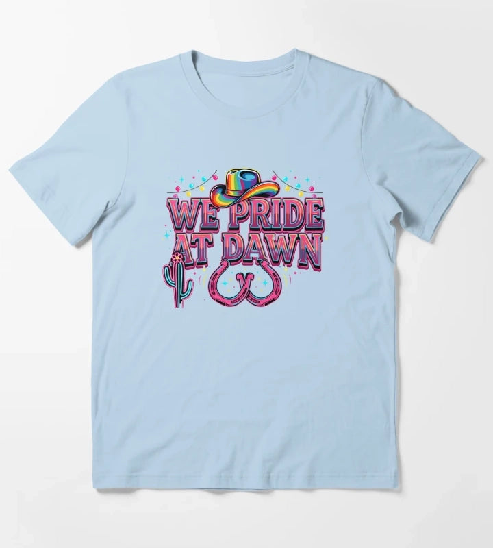 We Pride At Dawn Rainbow Cowgirl Pride Month Graphic T-Shirt Sky Blue