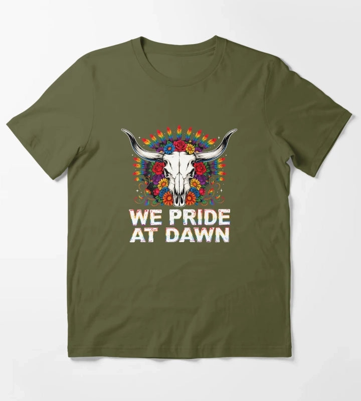 We Pride At Dawn Retro Cowgirl Rainbow Equality Design T-Shirt Olive Green