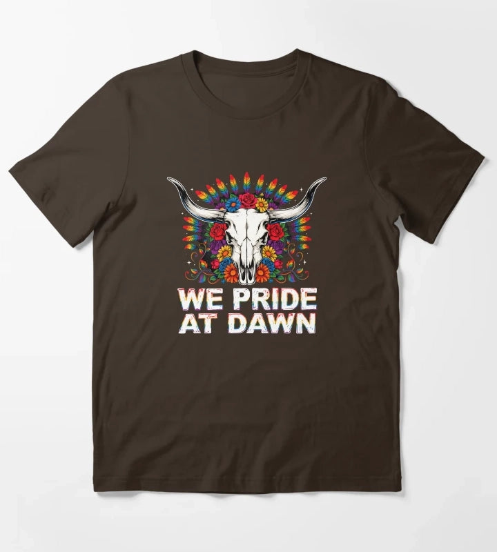 We Pride At Dawn Retro Cowgirl Rainbow Equality Design T-Shirt Brown