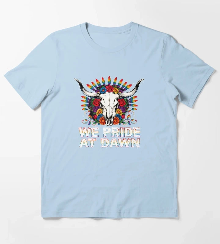 We Pride At Dawn Retro Cowgirl Rainbow Equality Design T-Shirt Sky Blue