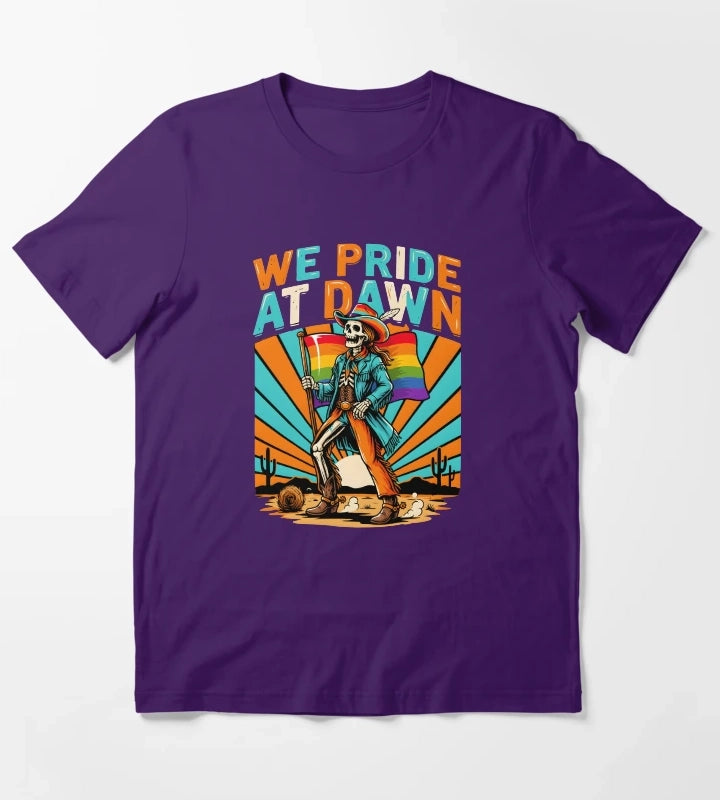We Pride At Dawn Vintage Western Rainbow Pride Design T-Shirt Purple