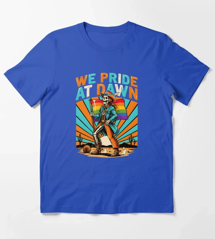 We Pride At Dawn Vintage Western Rainbow Pride Design T-Shirt Blue