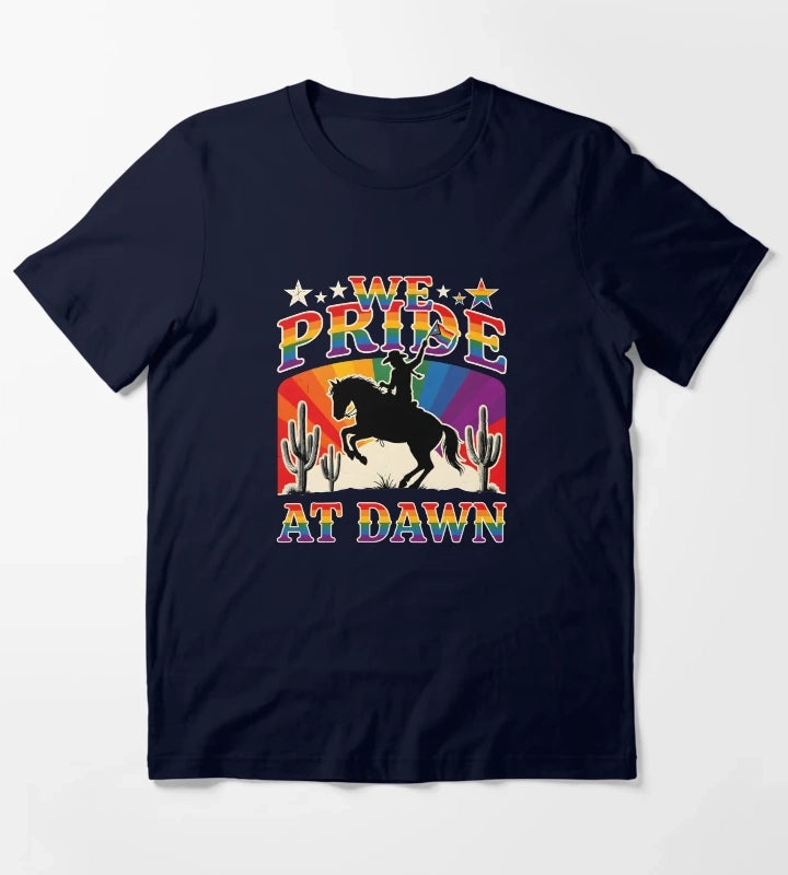 We Pride At Dawn Western Rainbow Cowgirl Design for Pride Month T-Shirt Navy