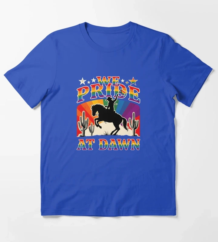 We Pride At Dawn Western Rainbow Cowgirl Design for Pride Month T-Shirt Blue