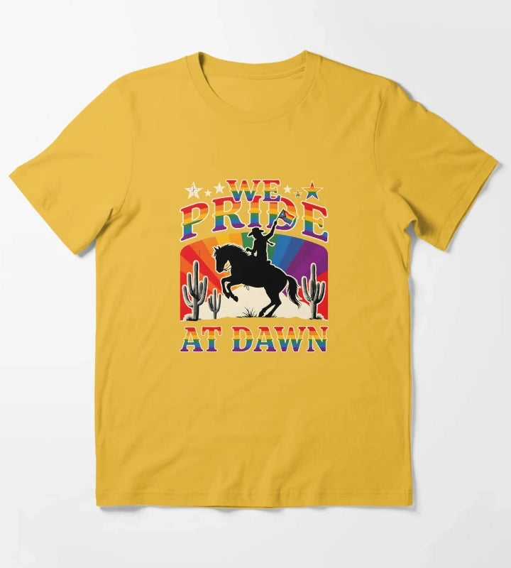 We Pride At Dawn Western Rainbow Cowgirl Design for Pride Month T-Shirt Yellow