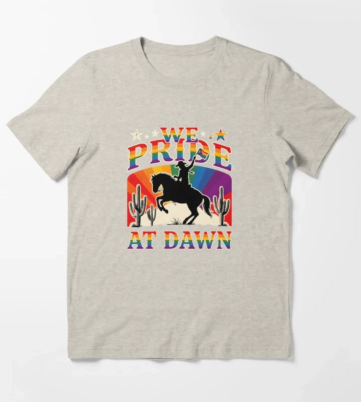 We Pride At Dawn Western Rainbow Cowgirl Design for Pride Month T-Shirt Cream