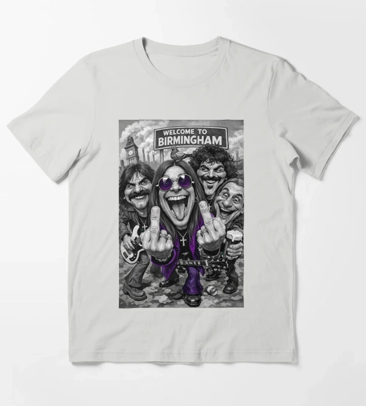 Welcome to BIRMINGHAM Heavy Metal band Caricature T-Shirt Light Grey