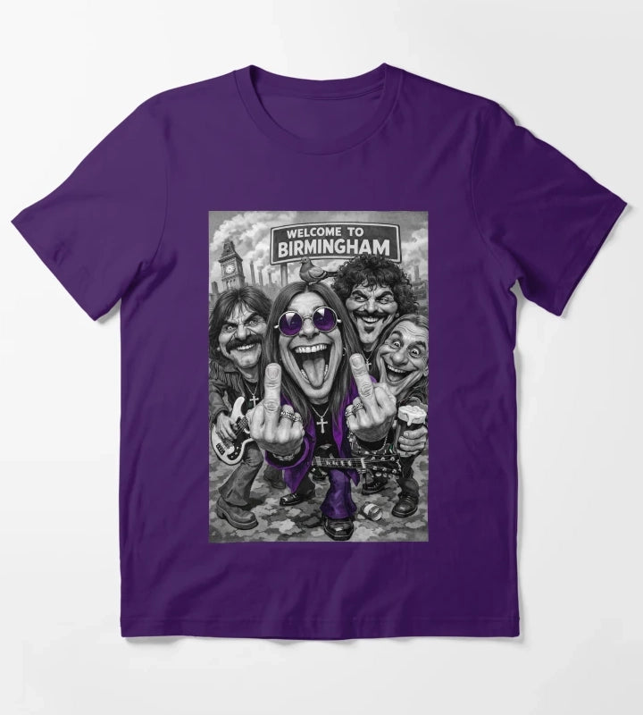 Welcome to BIRMINGHAM Heavy Metal band Caricature T-Shirt Purple