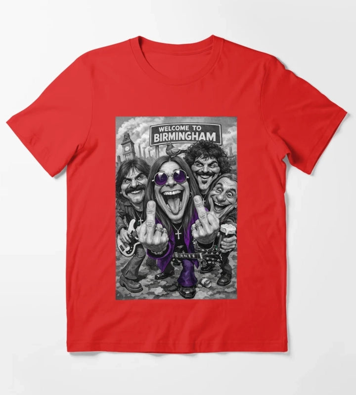 Welcome to BIRMINGHAM Heavy Metal band Caricature T-Shirt Red