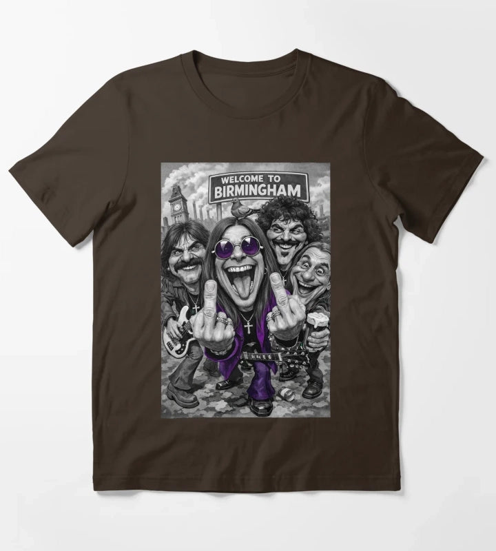 Welcome to BIRMINGHAM Heavy Metal band Caricature T-Shirt Brown