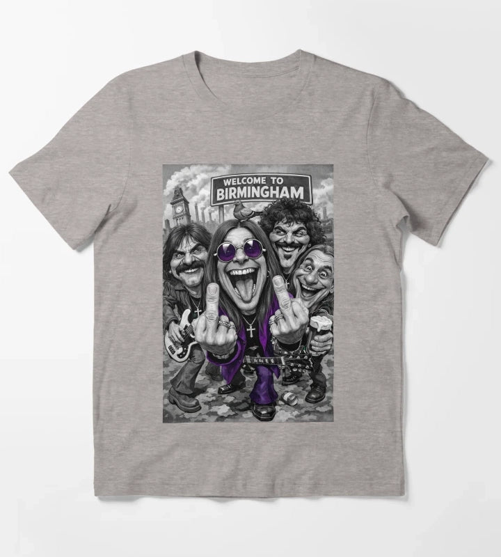 Welcome to BIRMINGHAM Heavy Metal band Caricature T-Shirt Heather Grey
