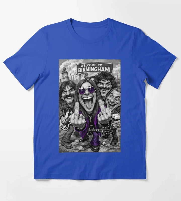 Welcome to BIRMINGHAM Heavy Metal band Caricature T-Shirt Blue
