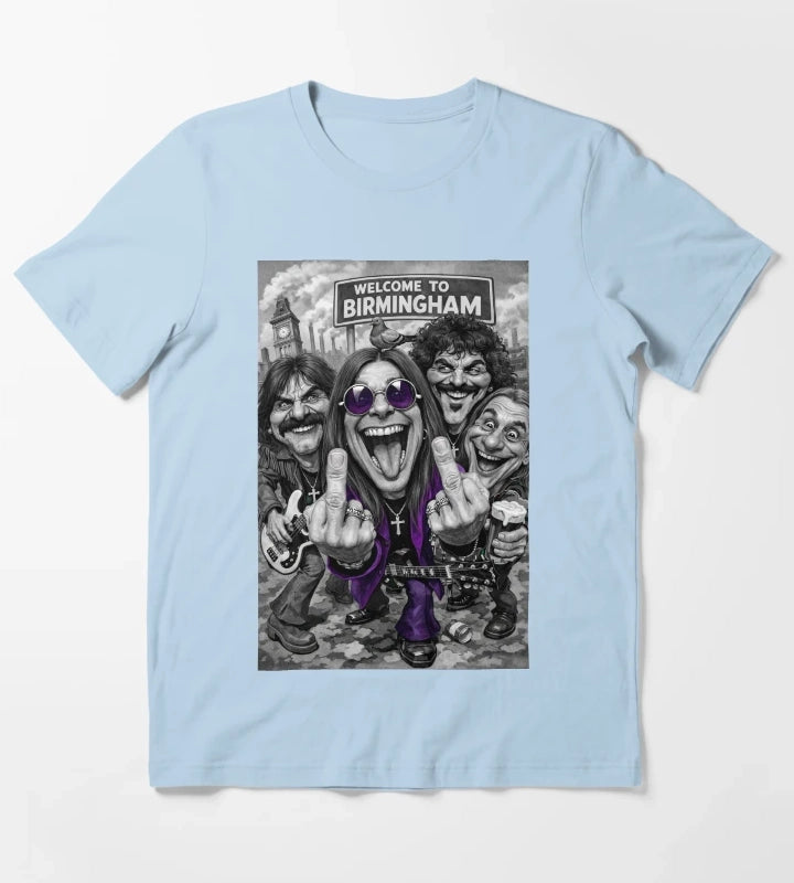 Welcome to BIRMINGHAM Heavy Metal band Caricature T-Shirt Sky Blue