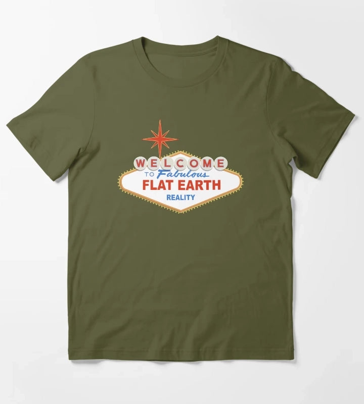 Welcome to Flat Earth T-Shirt Olive Green