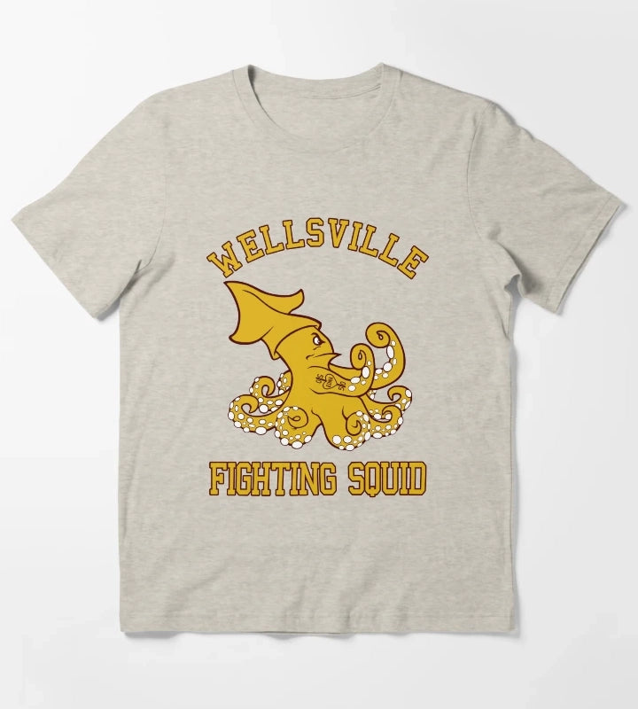 Wellsville Fighting Squid Pete and PeteNotre Dame parody T-Shirt Cream