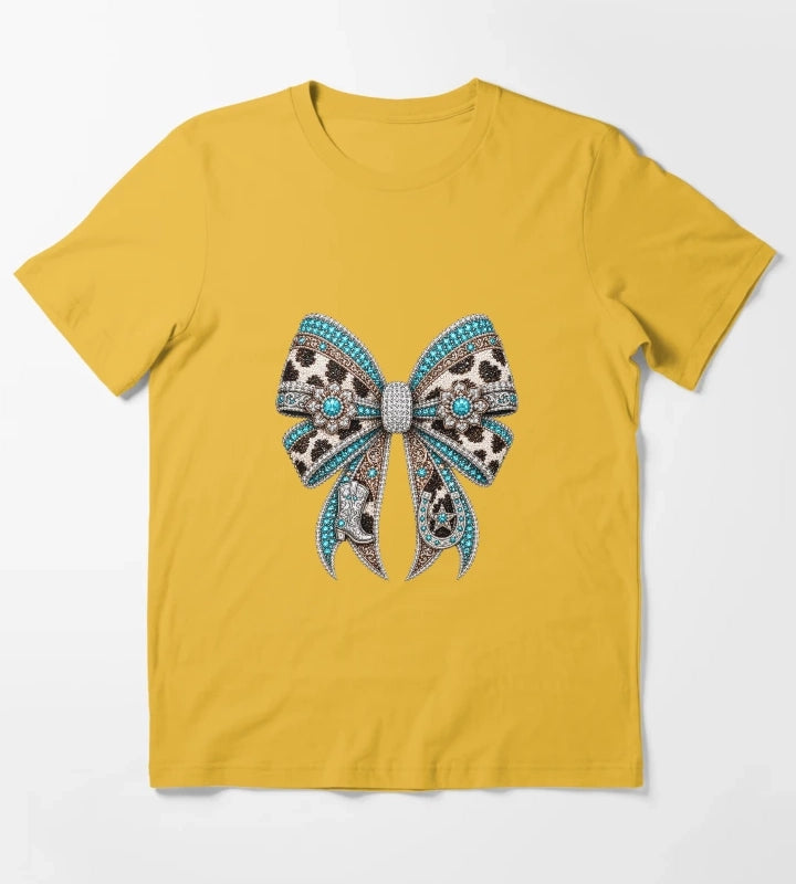 Western Cowgirl Bow Rhinestone Mosaic Turquoise Crystal Cowgirl Bow Country Western Gemstone Bow Design Luxury Rodeo Glam Graphic T-Shirt Yellow