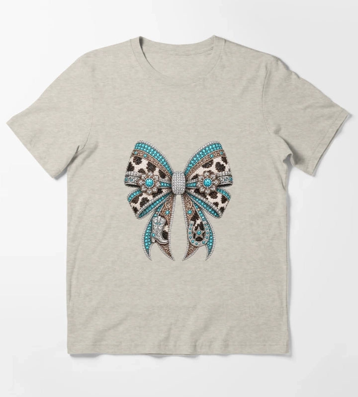 Western Cowgirl Bow Rhinestone Mosaic Turquoise Crystal Cowgirl Bow Country Western Gemstone Bow Design Luxury Rodeo Glam Graphic T-Shirt Cream