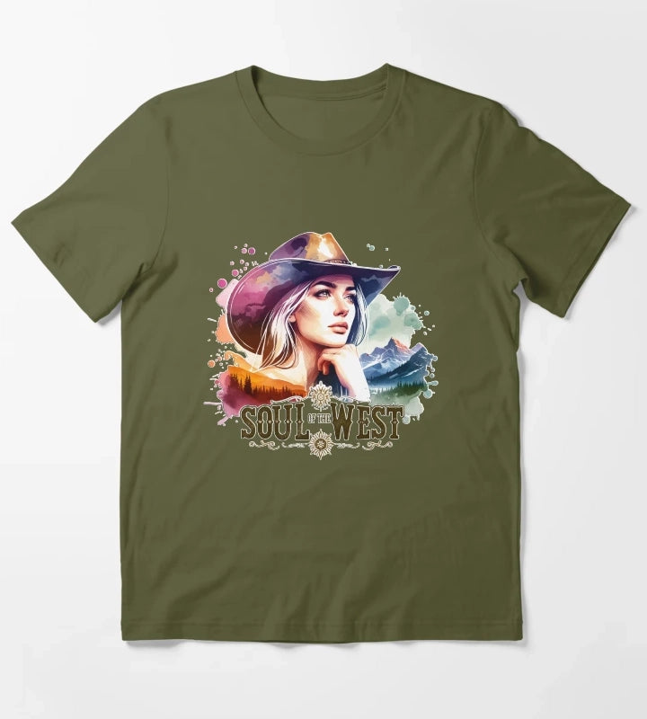 Western Cowgirl Design Apparel Mugs Stickers More T-Shirt Olive Green