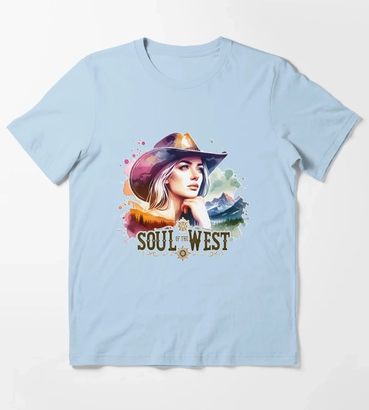 Western Cowgirl Design Apparel Mugs Stickers More T-Shirt Sky Blue