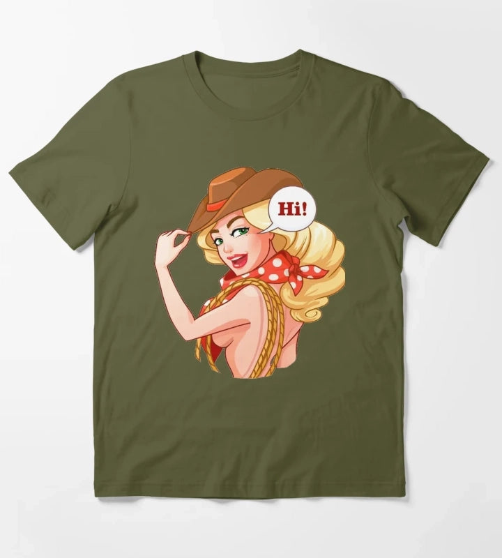 Western Cowgirl Hats T-Shirt Olive Green