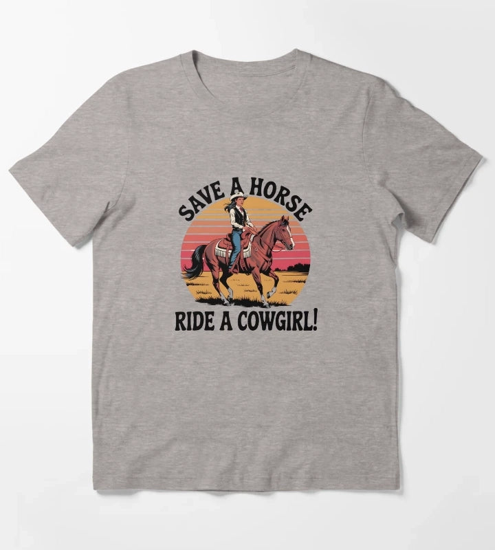 Western Cowgirl Humor Save a Horse Ride a Cowgirl Retro Gift T-Shirt Heather Grey